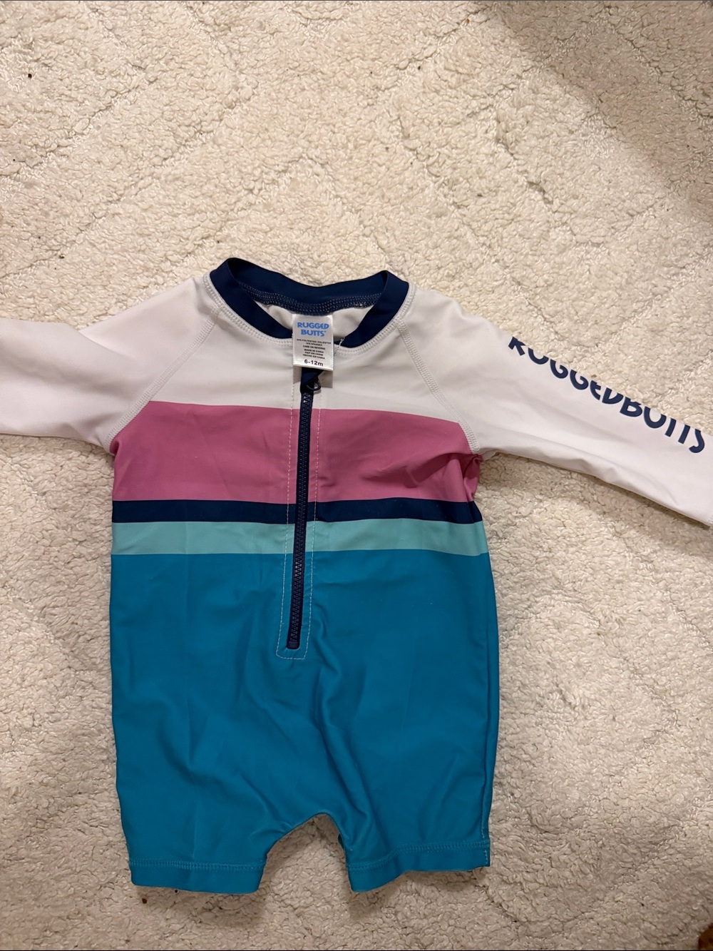 RuggedButts Girls' Pink & Teal Long-Sleeve One-Piece Swimsuit